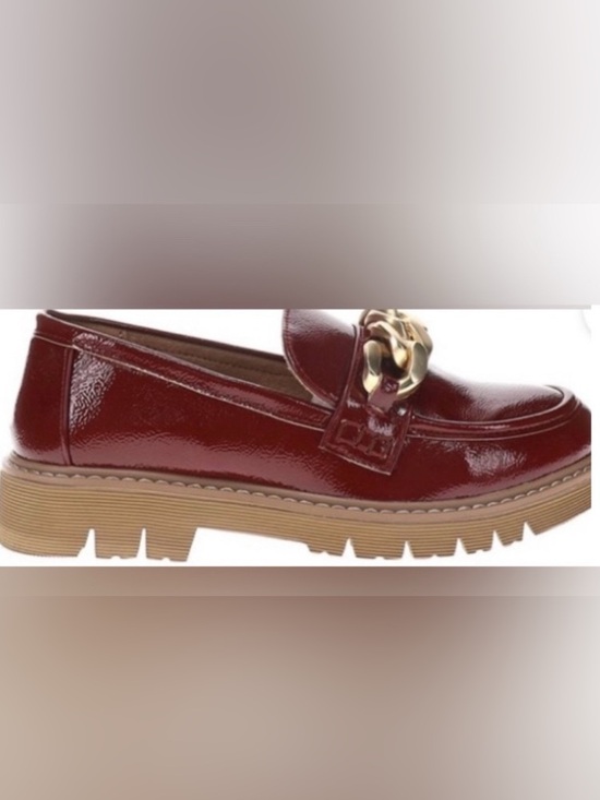 Corkys Shoes - Corky’s Dark Red Patent Loafers/Gold Chain Detail/Lug Sole: Size 6